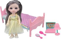 Кукла шарнирная Малышка Лили, игровой набор спальня, 16 см, Funky toys, FT72012
